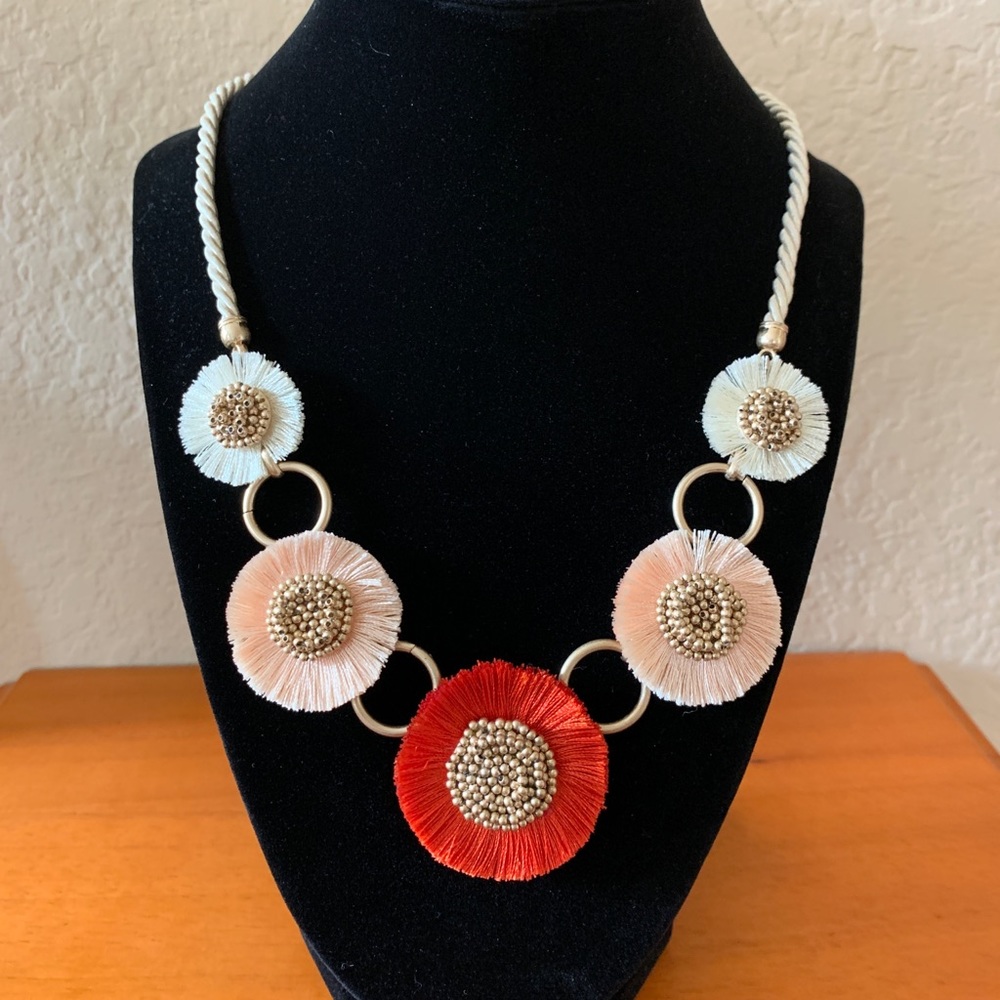 Red, peach and white flower necklace